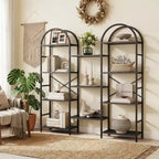 Triple 4 Tier Arched Bookshelf, Large Open Display Bookcase with 11 Shelves, Metal Frame & Wood Shelves, Wide Tall Standing Storage Rack for Bedroom