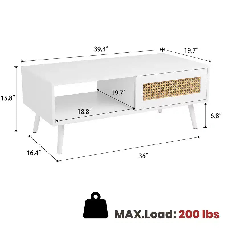 Set di 2 Tavolini da Salotto, Include Mobile TV in Rattan da 120 cm con Mobile Contenitore per TV da 55", Tavolino da Caffè Rustico con Ripiano per Camera da Letto
