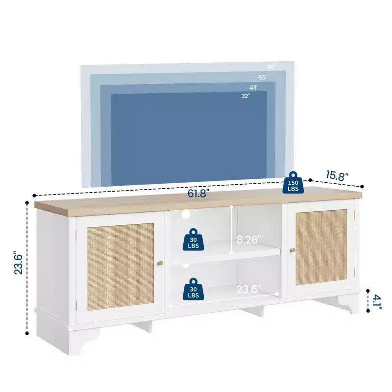 Set di 2 Tavolini da Salotto, Include Mobile TV in Rattan da 120 cm con Mobile Contenitore per TV da 55", Tavolino da Caffè Rustico con Ripiano per Camera da Letto