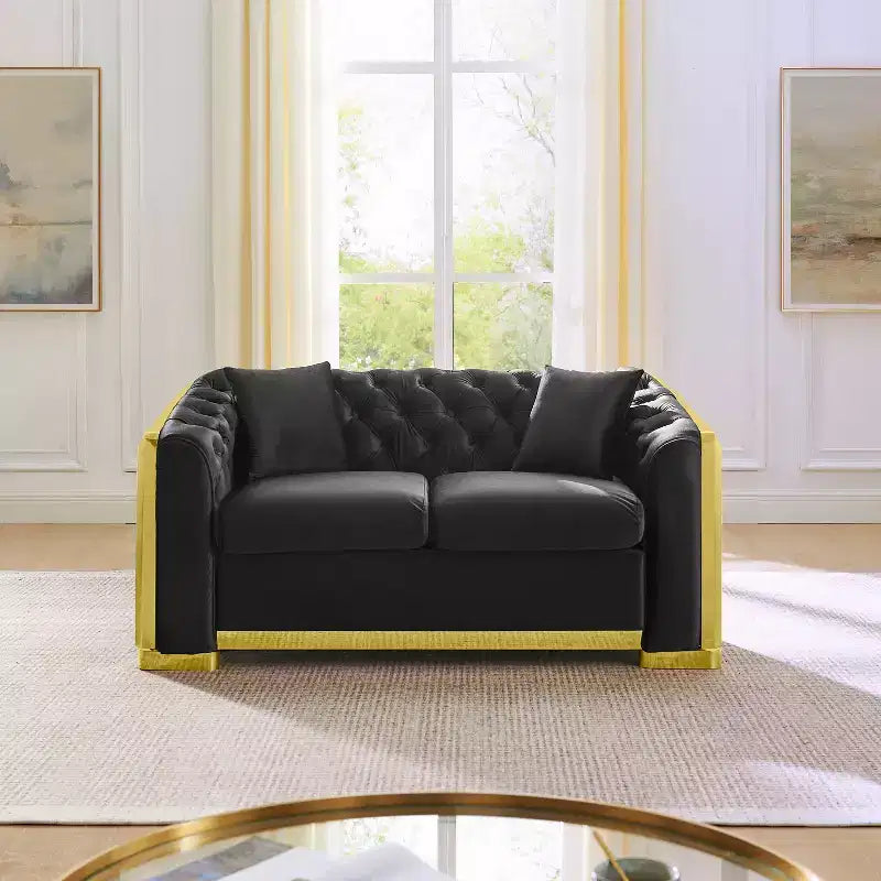 GDFStudio Tom Set Divano Chesterfield Moderno di Metà Secolo in Velluto a 2 Pezzi e 5 Posti con 4 Cuscini