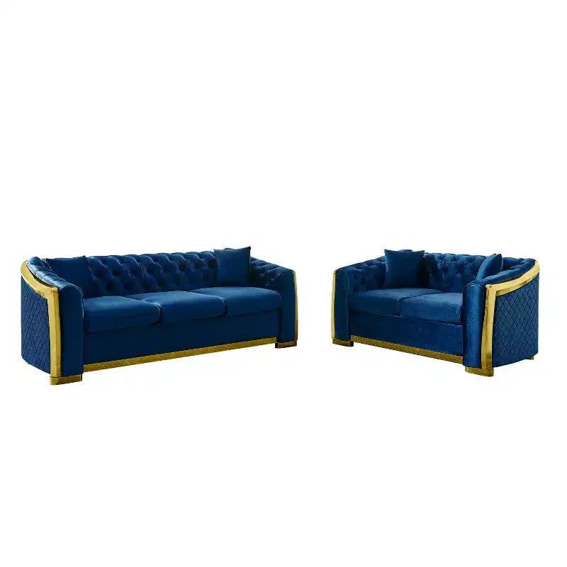 GDFStudio Tom Set Divano Chesterfield Moderno di Metà Secolo in Velluto a 2 Pezzi e 5 Posti con 4 Cuscini