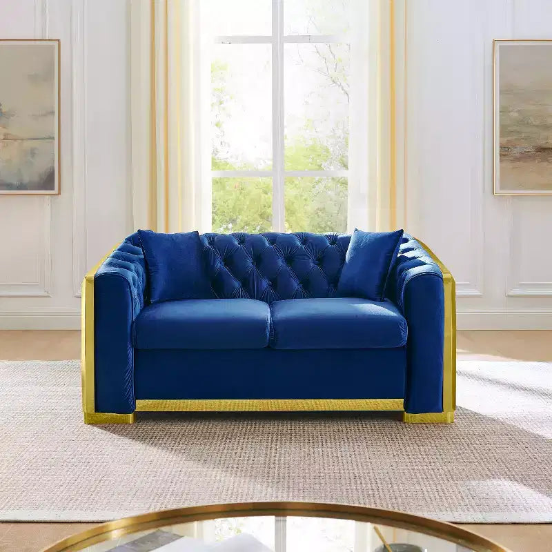 GDFStudio Tom Set Divano Chesterfield Moderno di Metà Secolo in Velluto a 2 Pezzi e 5 Posti con 4 Cuscini