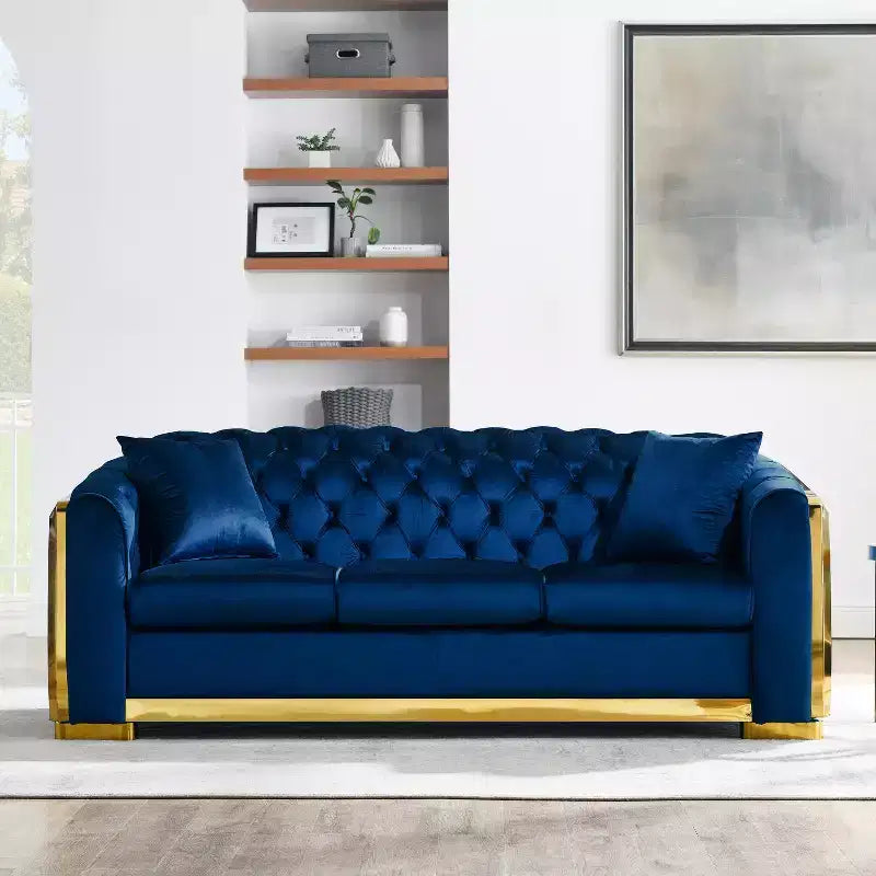 GDFStudio Tom Set Divano Chesterfield Moderno di Metà Secolo in Velluto a 2 Pezzi e 5 Posti con 4 Cuscini