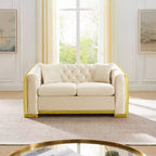 GDFStudio Tom Set Divano Chesterfield Moderno di Metà Secolo in Velluto a 2 Pezzi e 5 Posti con 4 Cuscini