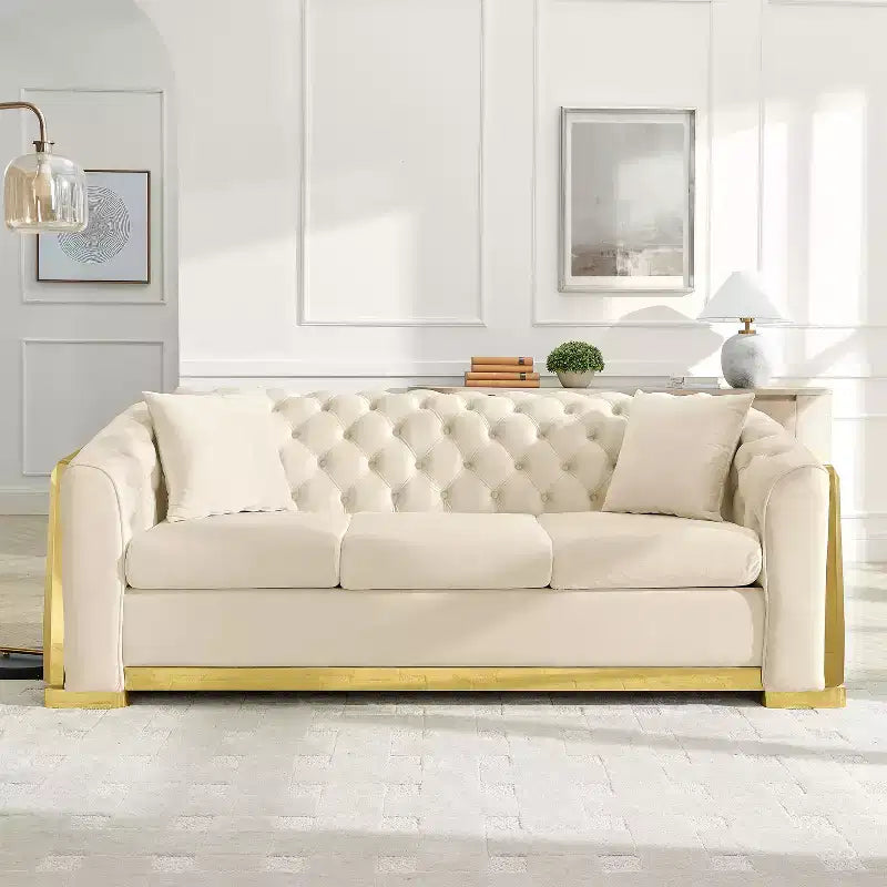 GDFStudio Tom Set Divano Chesterfield Moderno di Metà Secolo in Velluto a 2 Pezzi e 5 Posti con 4 Cuscini
