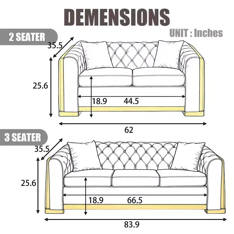 GDFStudio Tom Set Divano Chesterfield Moderno di Metà Secolo in Velluto a 2 Pezzi e 5 Posti con 4 Cuscini