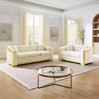 GDFStudio Tom 2 Piece Mid-Century Modern Chesterfield Velvet Upholstered 5-Seater Sofa Set with 4 Pillows