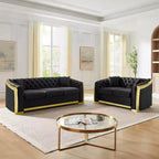 GDFStudio Tom Set Divano Chesterfield Moderno di Metà Secolo in Velluto a 2 Pezzi e 5 Posti con 4 Cuscini