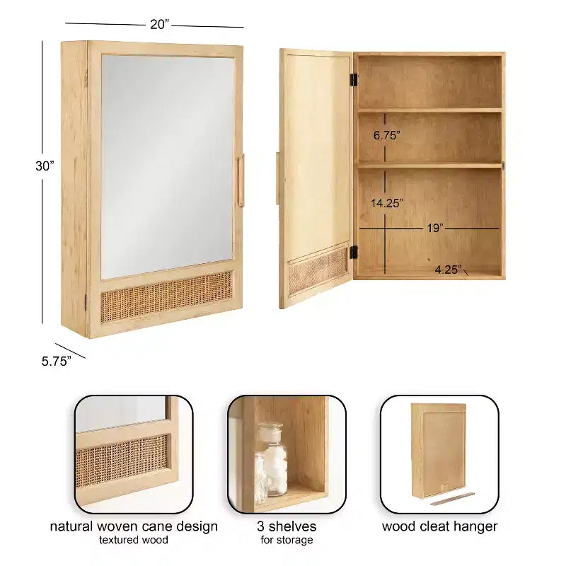 Mobile da bagno a specchio in rattan Ori di Kate e Laurel