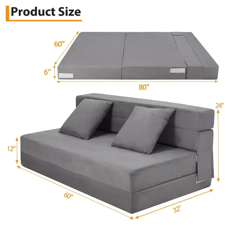 Divano Letto Pieghevole 80 con Cuscini, Poltrona Letto Convertibile per Adulti, Futon da Pavimento in Memory Foam per Soggiorno Compatto