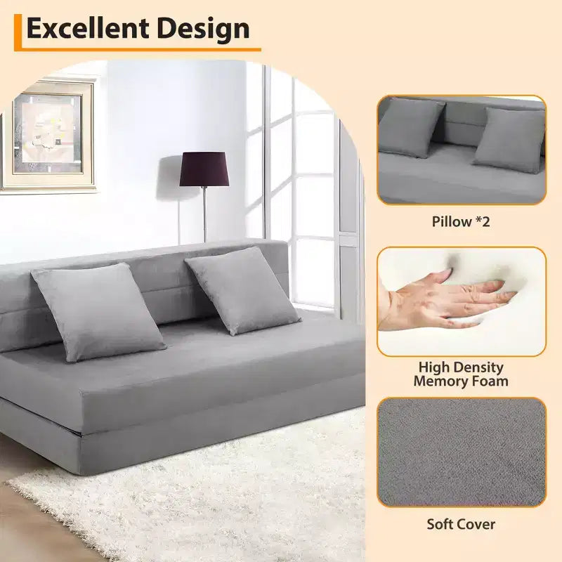 Divano Letto Pieghevole 80 con Cuscini, Poltrona Letto Convertibile per Adulti, Futon da Pavimento in Memory Foam per Soggiorno Compatto