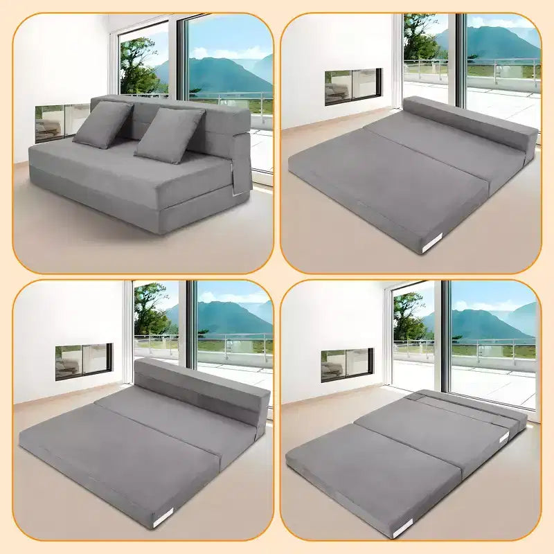 Divano Letto Pieghevole 80 con Cuscini, Poltrona Letto Convertibile per Adulti, Futon da Pavimento in Memory Foam per Soggiorno Compatto