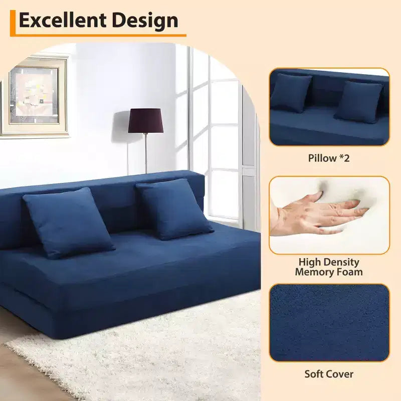 Divano Letto Pieghevole 80 con Cuscini, Poltrona Letto Convertibile per Adulti, Futon da Pavimento in Memory Foam per Soggiorno Compatto
