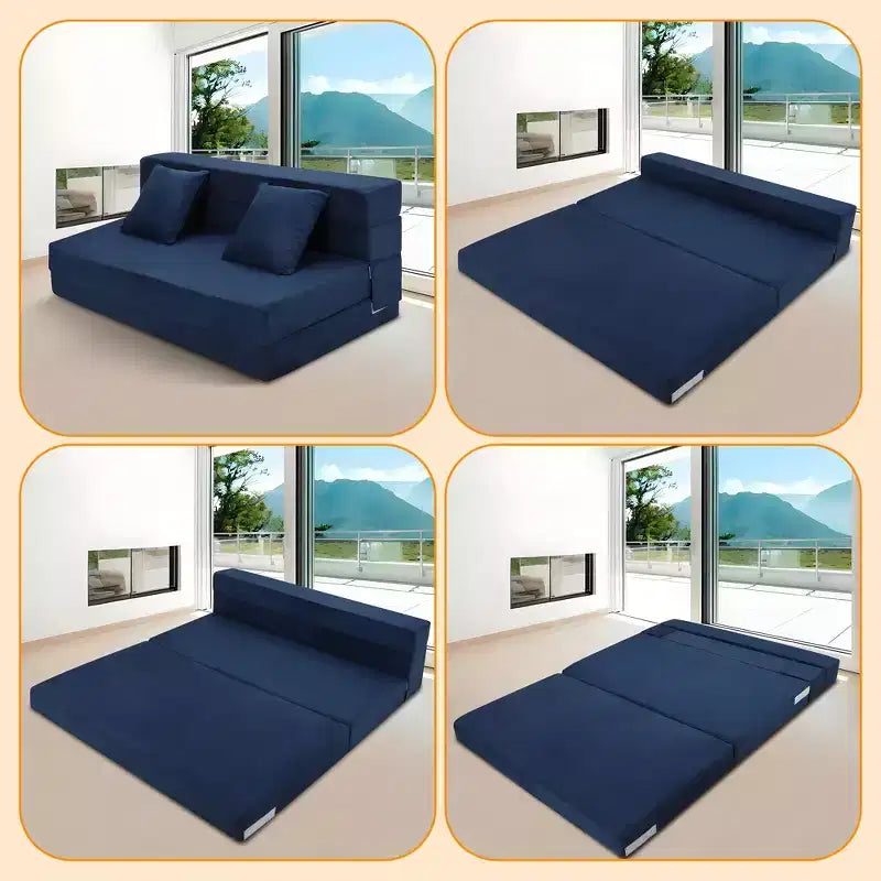 Divano Letto Pieghevole 80 con Cuscini, Poltrona Letto Convertibile per Adulti, Futon da Pavimento in Memory Foam per Soggiorno Compatto