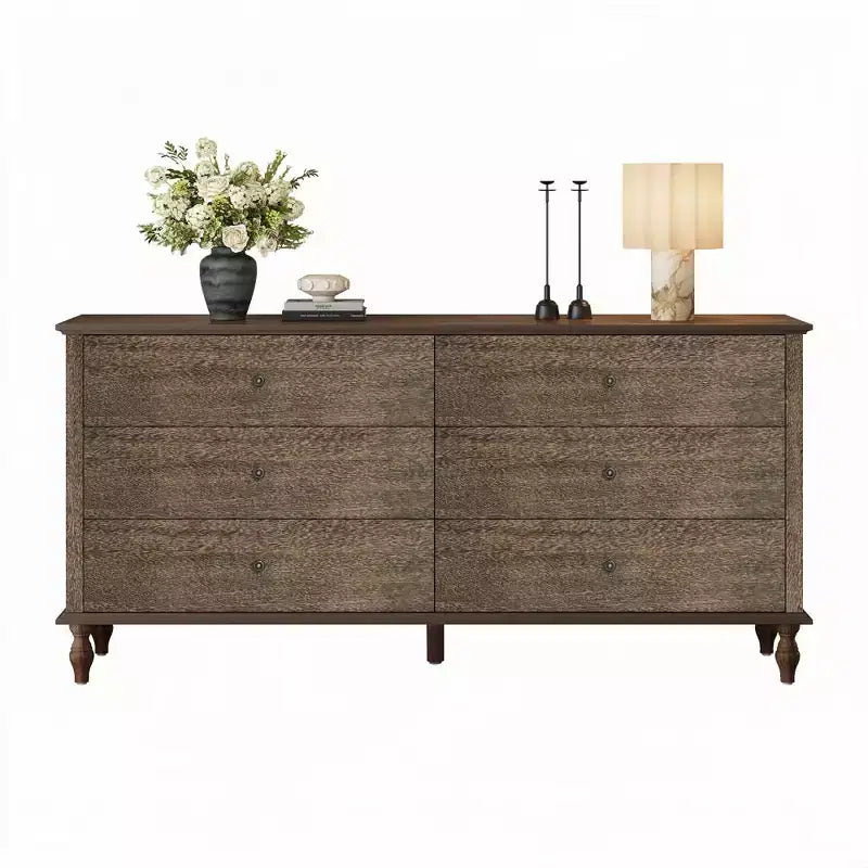 GDFStudio Bashir Armadietto contenitore moderno in legno da 63" con 6 cassetti e maniglie in metallo color rame