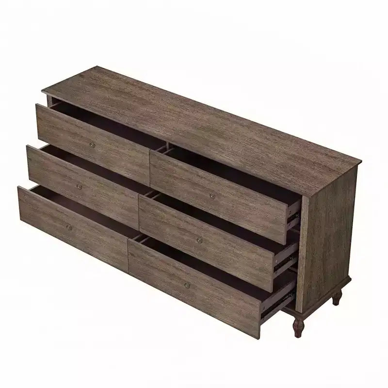 GDFStudio Bashir Armadietto contenitore moderno in legno da 63" con 6 cassetti e maniglie in metallo color rame