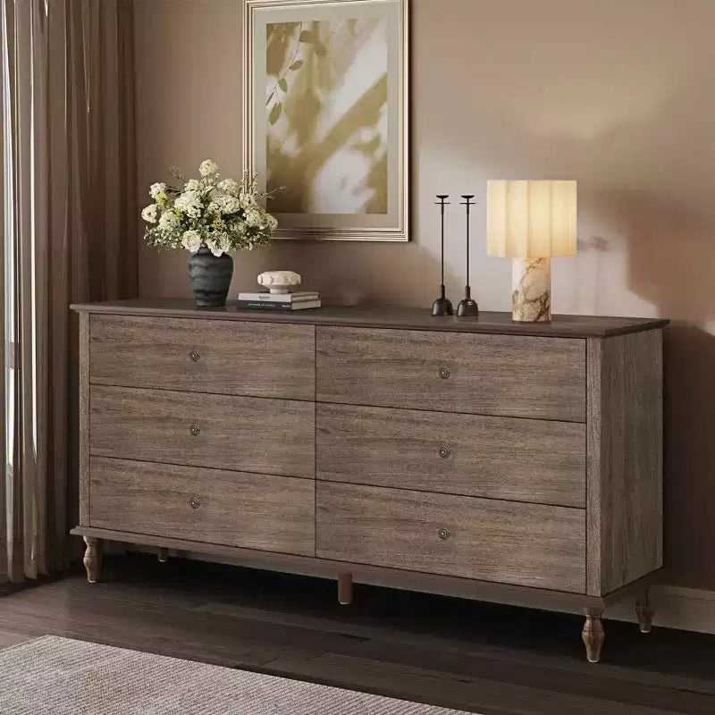 GDFStudio Bashir Modern 63 Wooden Storage Cabinet with 6 Drawers and Metal Copper Handles