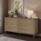 GDFStudio Bashir Armadietto contenitore moderno in legno da 63" con 6 cassetti e maniglie in metallo color rame