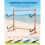 Porta Kayak Autoportante Resistente per 2 Kayak Supporto in Acciaio Regolabile con Bracci Imbottiti Adatto a Canoe, SUP, Tavole da Surf Max 79 kg