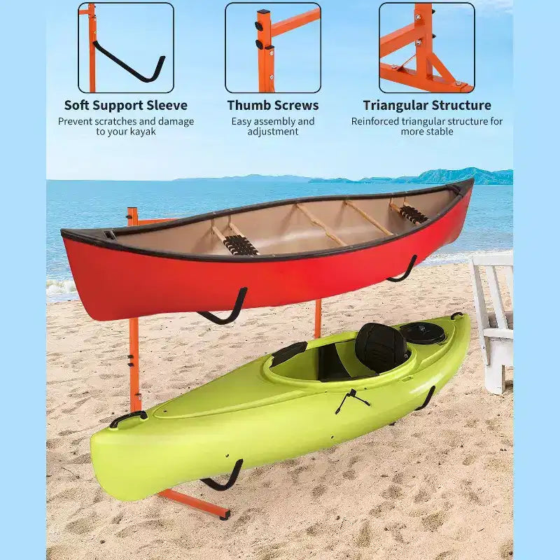 Porta Kayak Autoportante Resistente per 2 Kayak Supporto in Acciaio Regolabile con Bracci Imbottiti Adatto a Canoe, SUP, Tavole da Surf Max 79 kg