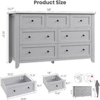 GustoWave Modern Cassettiera Grande a 7 Cassetti, Larga 137 cm, per Camera da Letto, Ingresso, Corridoio, Grigia