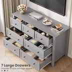 GustoWave Modern Cassettiera Grande a 7 Cassetti, Larga 137 cm, per Camera da Letto, Ingresso, Corridoio, Grigia