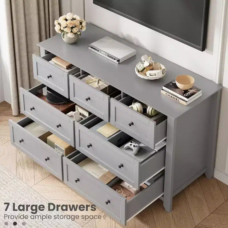 GustoWave Modern Cassettiera Grande a 7 Cassetti, Larga 137 cm, per Camera da Letto, Ingresso, Corridoio, Grigia