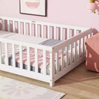 Letto a castello Sailvan con recinzione, struttura letto per bambini in legno massello di gomma