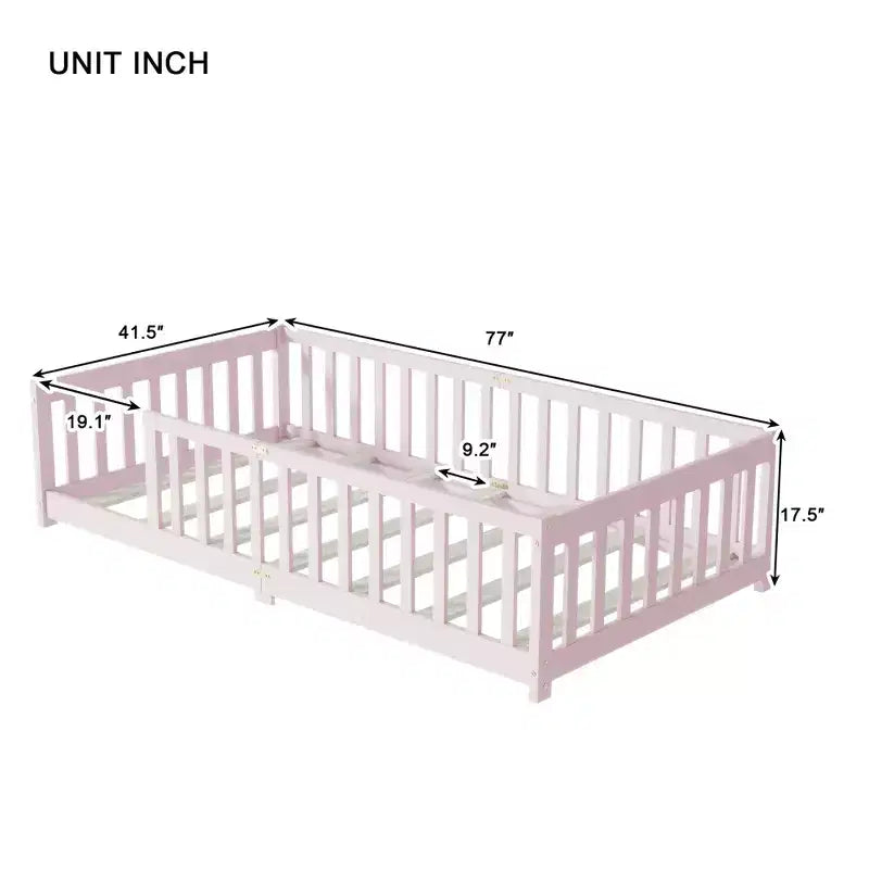 Letto a castello Sailvan con recinzione, struttura letto per bambini in legno massello di gomma