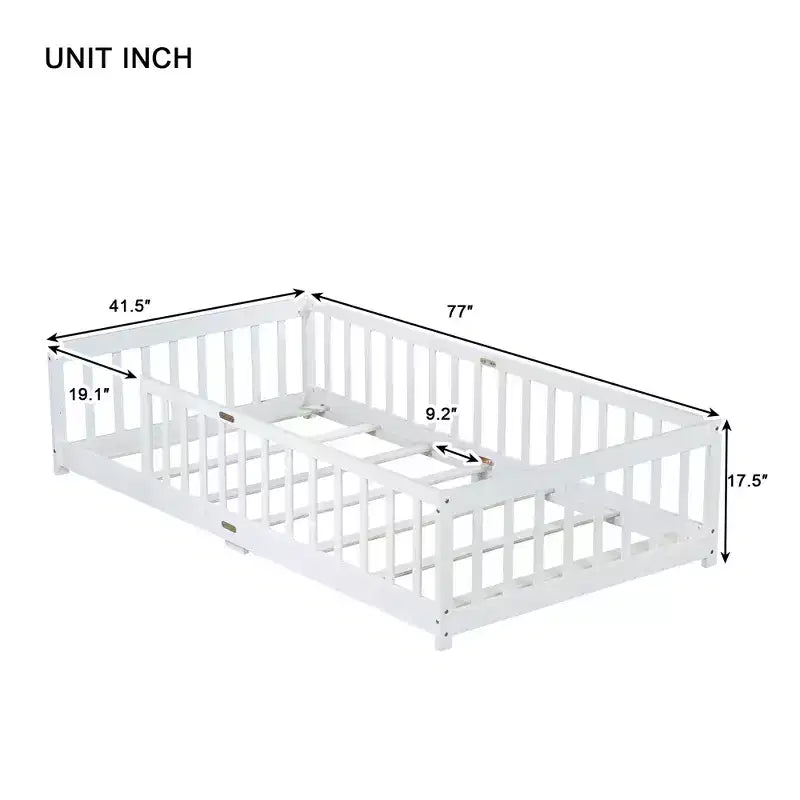 Letto a castello Sailvan con recinzione, struttura letto per bambini in legno massello di gomma