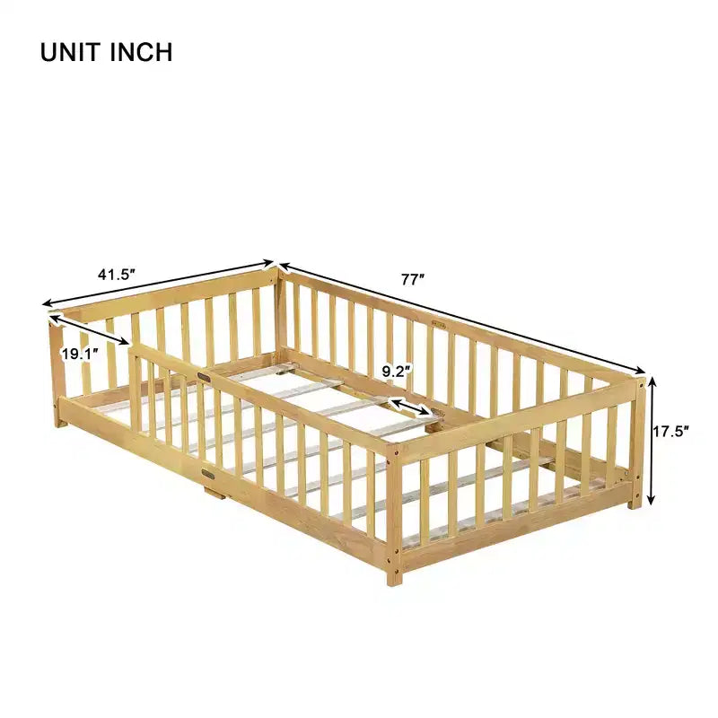 Letto a castello Sailvan con recinzione, struttura letto per bambini in legno massello di gomma