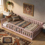 Letto a castello Sailvan con recinzione, struttura letto per bambini in legno massello di gomma