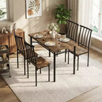 5 Piece Modern Dining Table Set for 4, Wood & Metal Kitchen Table with Storage Rack and 4 Chairs, Space Saving for Breakfast Nook