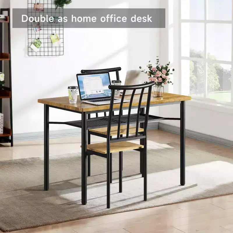 Set da Tavolo da Pranzo Moderno da 5 Pezzi per 4 Persone, Tavolo da Cucina in Legno e Metallo con Ripiano Contenitore e 4 Sedie, Salvaspazio per Angolo Colazione
