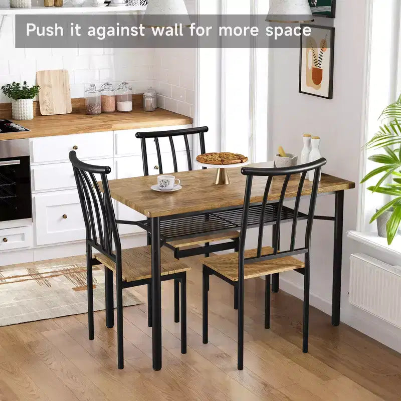 Set da Tavolo da Pranzo Moderno da 5 Pezzi per 4 Persone, Tavolo da Cucina in Legno e Metallo con Ripiano Contenitore e 4 Sedie, Salvaspazio per Angolo Colazione