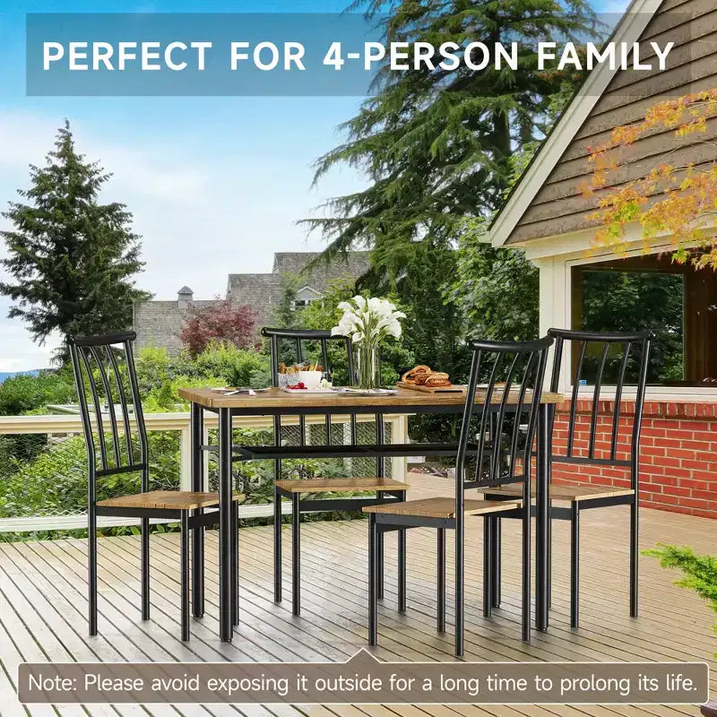 Set da Tavolo da Pranzo Moderno da 5 Pezzi per 4 Persone, Tavolo da Cucina in Legno e Metallo con Ripiano Contenitore e 4 Sedie, Salvaspazio per Angolo Colazione