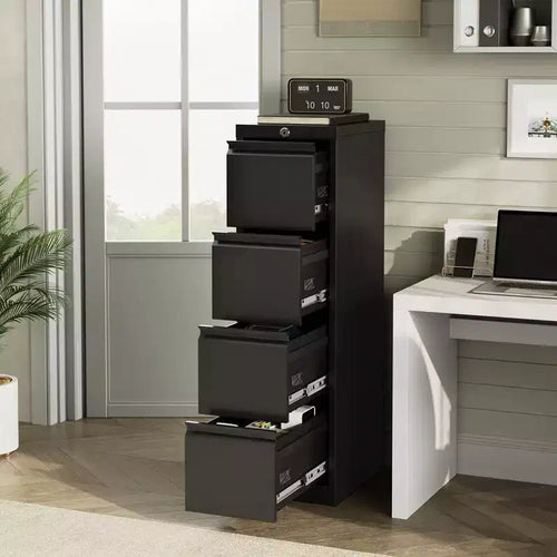 Classeur à 4 tiroirs avec serrure, armoire de classement métallique robuste pour documents de format lettre/légal/A4/F4, rangement autoportant pour bureau à domicile