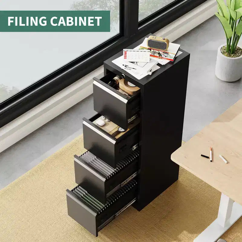 Classificatore a 4 cassetti con serratura, armadio di archiviazione in metallo resistente per documenti A4/lettera/legale/F4, armadietto autoportante per ufficio/casa