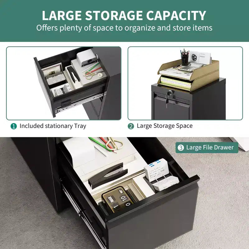 Classificatore a 4 cassetti con serratura, armadio di archiviazione in metallo resistente per documenti A4/lettera/legale/F4, armadietto autoportante per ufficio/casa