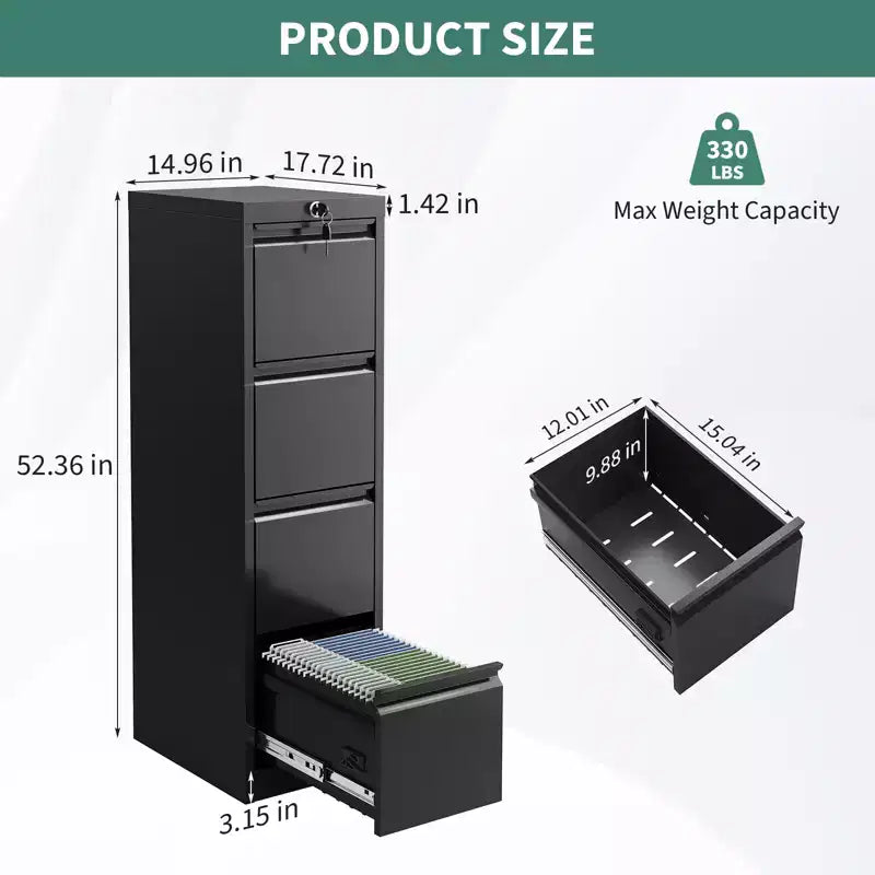 Classificatore a 4 cassetti con serratura, armadio di archiviazione in metallo resistente per documenti A4/lettera/legale/F4, armadietto autoportante per ufficio/casa