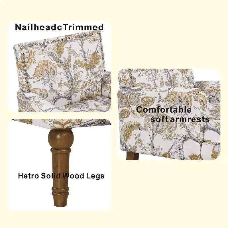 Poltrona di design Zeus & Ruta con rivestimento floreale, borchie e gambe in legno massello