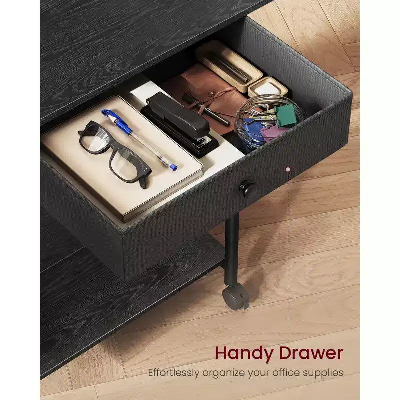 VASAGLE Supporto per Stampante, Carrello Porta Stampante, Mobile con Ruote Bloccabili, Struttura in Acciaio, 2 Ripiani di Stoccaggio, Cassetto Rimovibile, 3 Livelli, Nero Ebano