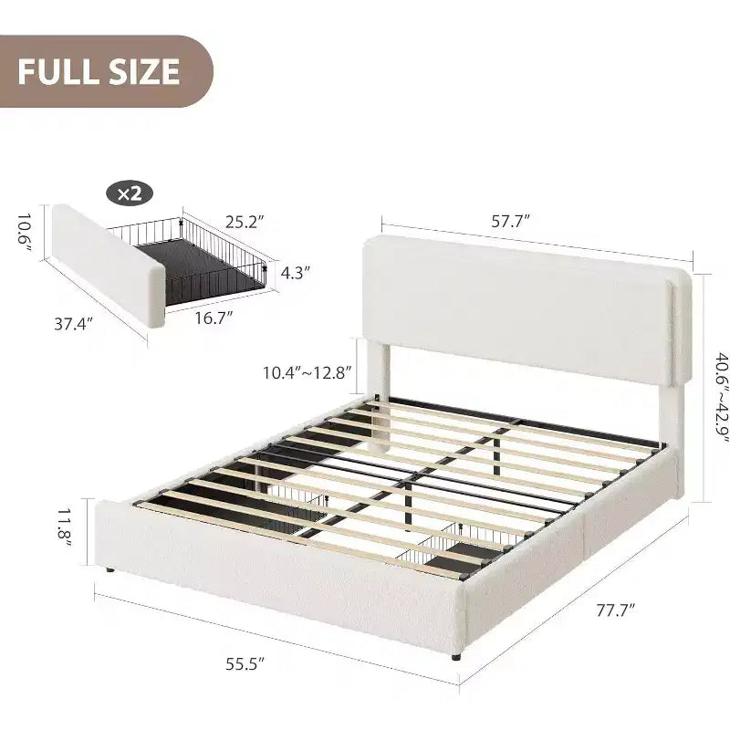 GuatoWave Struttura Letto con Piattaforma Rivestita in Morbido Pile Orsetto con 2 Cassetti Contenitori