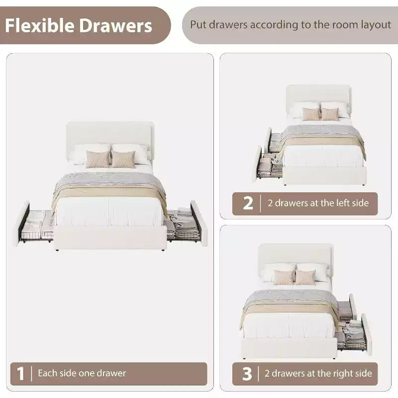 GuatoWave Struttura Letto con Piattaforma Rivestita in Morbido Pile Orsetto con 2 Cassetti Contenitori
