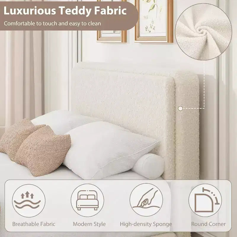 GuatoWave Struttura Letto con Piattaforma Rivestita in Morbido Pile Orsetto con 2 Cassetti Contenitori