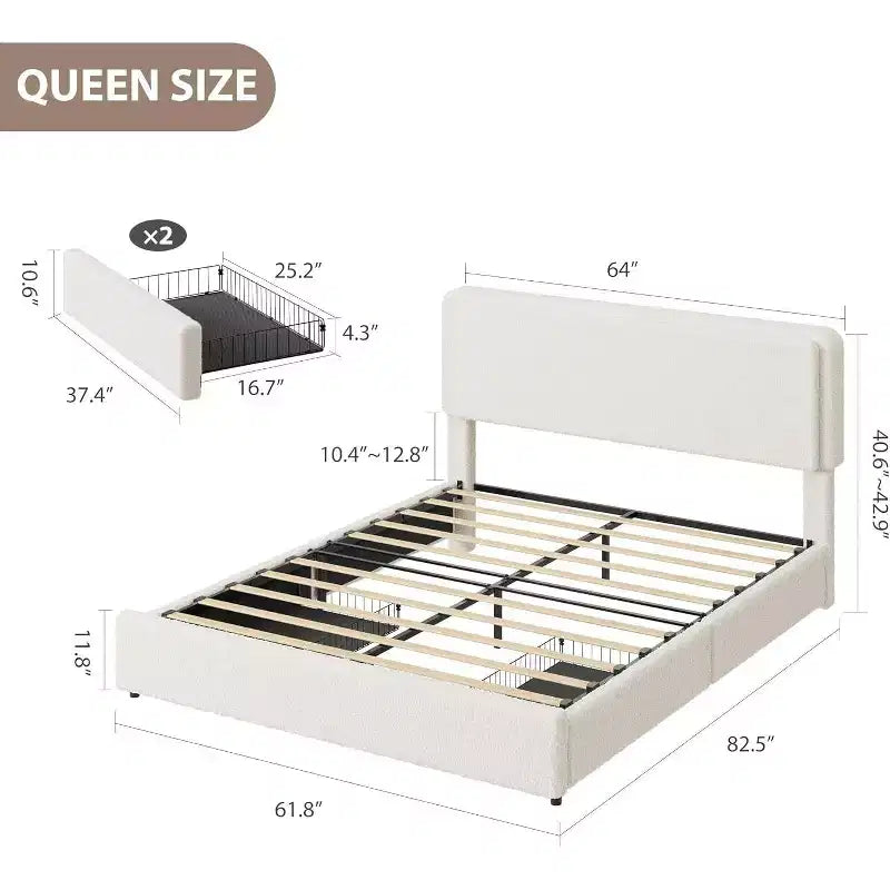 GuatoWave Struttura Letto con Piattaforma Rivestita in Morbido Pile Orsetto con 2 Cassetti Contenitori