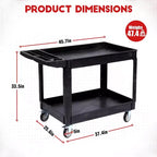 Carrello di servizio multiuso a 2 ripiani con ruote girevoli a 360° e freni, 250 kg, maniglia ergonomica per magazzino/garage/pulizie, 117*63,5 cm
