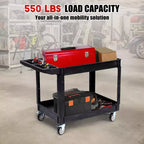 Carrello di servizio multiuso a 2 ripiani con ruote girevoli a 360° e freni, 250 kg, maniglia ergonomica per magazzino/garage/pulizie, 117*63,5 cm