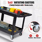 Carrello di servizio multiuso a 2 ripiani con ruote girevoli a 360° e freni, 250 kg, maniglia ergonomica per magazzino/garage/pulizie, 117*63,5 cm