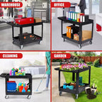 Carrello di servizio multiuso a 2 ripiani con ruote girevoli a 360° e freni, 250 kg, maniglia ergonomica per magazzino/garage/pulizie, 117*63,5 cm